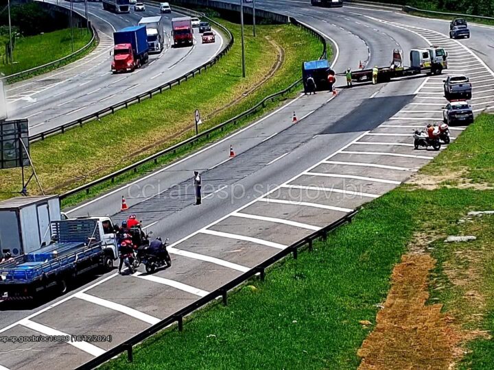 Reboque com animal tombou no Rodoanel Oeste em Carapicuíba